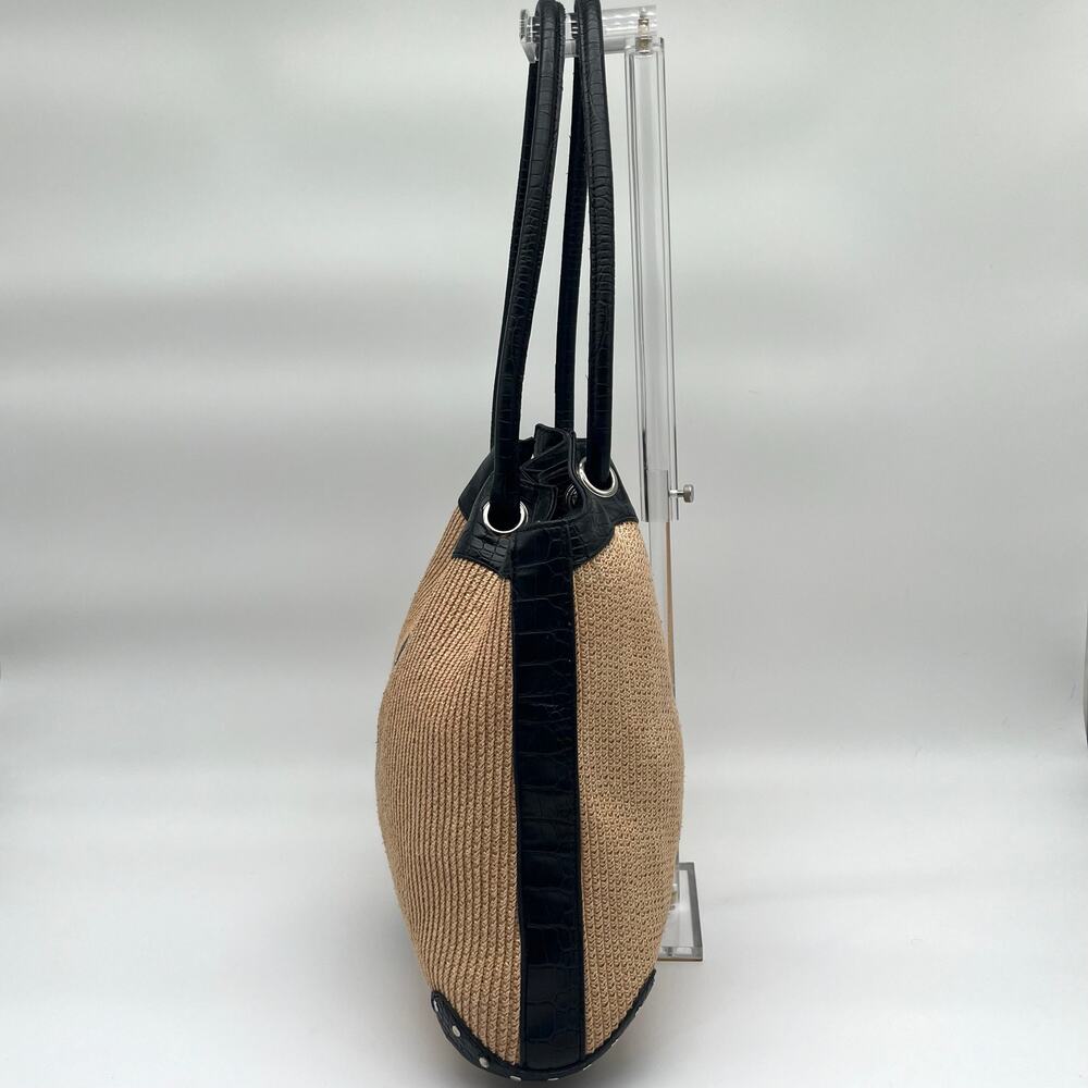 Paper Straw, Faux Leather & Studded Shoulder Bag - Picture 9 of 11